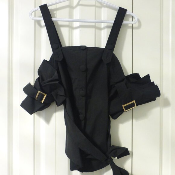 TEA & CUP black cuffed sleeves button up top - Picture 1 of 12